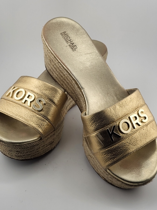 Michael Kors Shoes - Michael Kors Metallic Gold Espadrille Platform Slide Sandals Leather Upper 9M